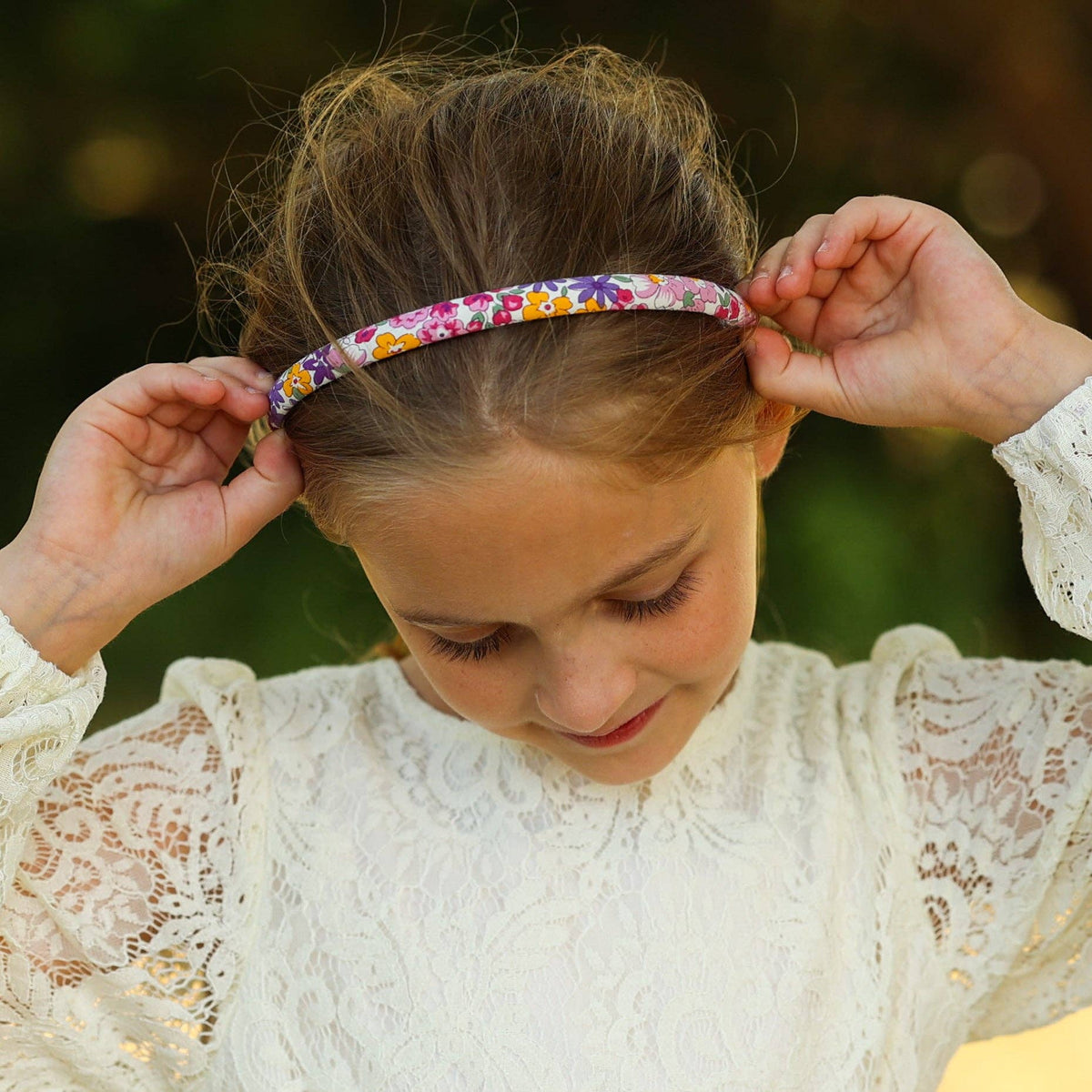 Thin Floral Headband - Peach