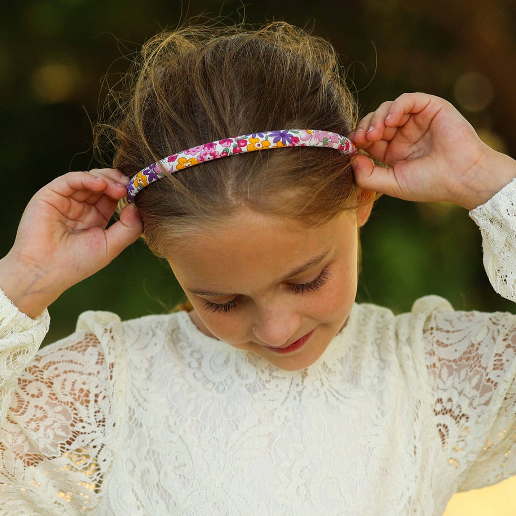 Thin Floral Headband - Light Blue