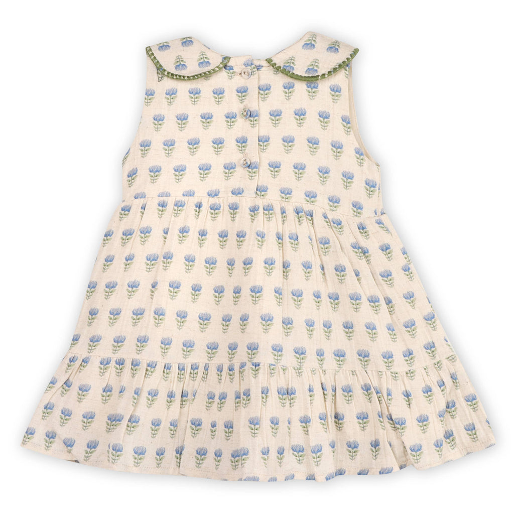 Harper Peter Pan Collar Floral Baby Flare Dress + Bloomer - Blue Floral | Natural