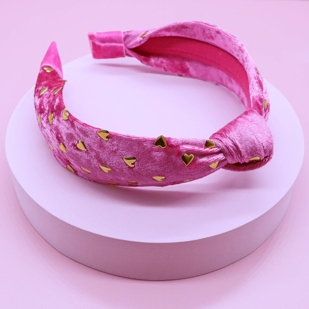 Velvet Knot Headband - Gold Hearts