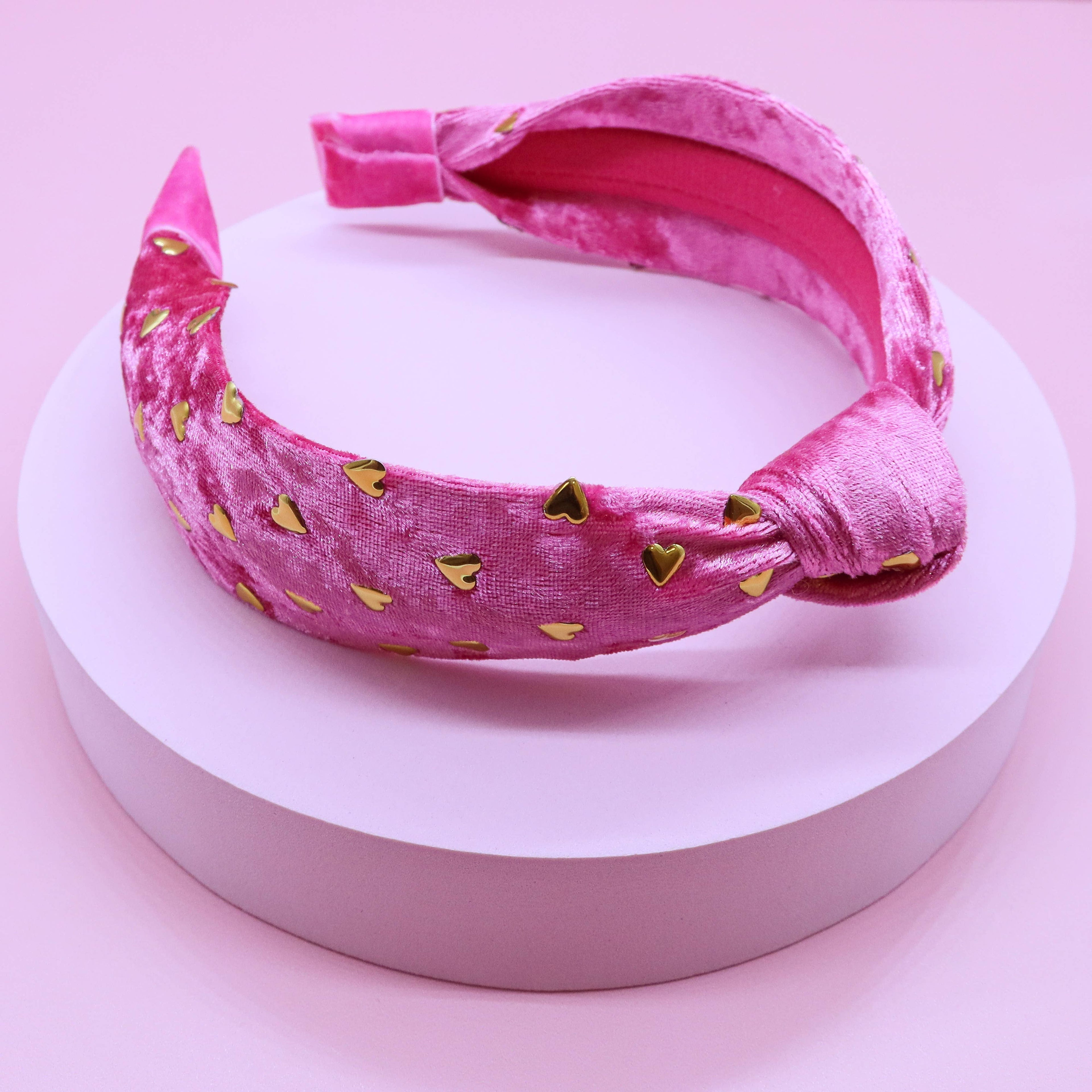 Velvet Knot Headband - Gold Hearts