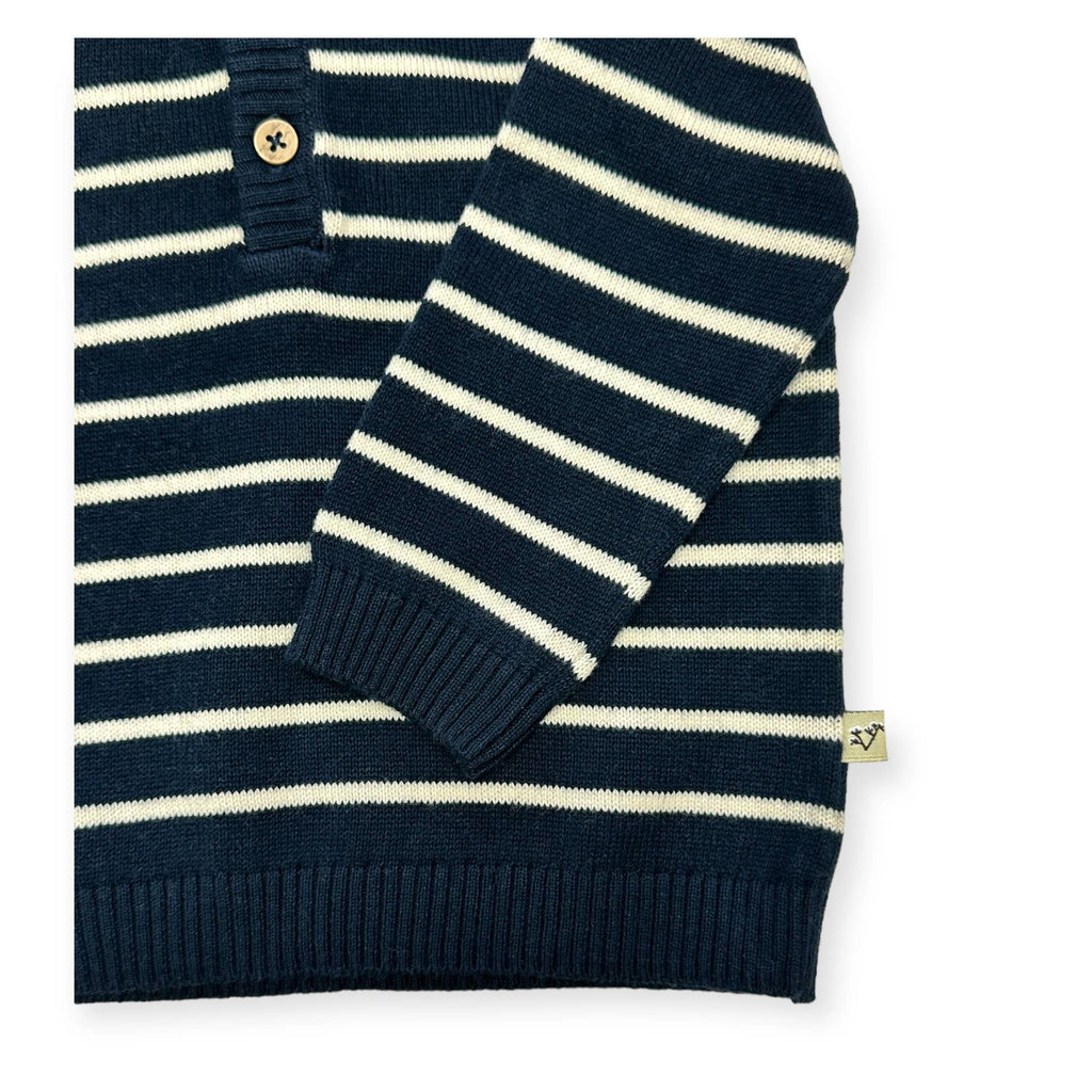 Stripe Hooded Baby Organic Knit Pullover | Navy Blue