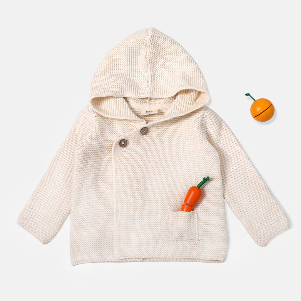 Milan Pastel Hooded Sweater Knit Baby Jacket - Organic Cotton | Cream