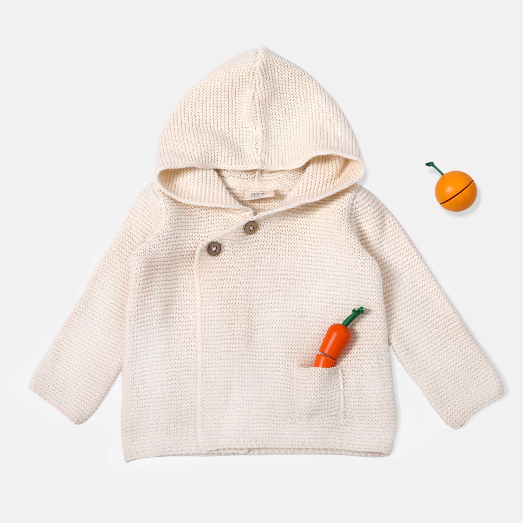 Milan Pastel Hooded Sweater Knit Baby Jacket - Organic Cotton | Cream