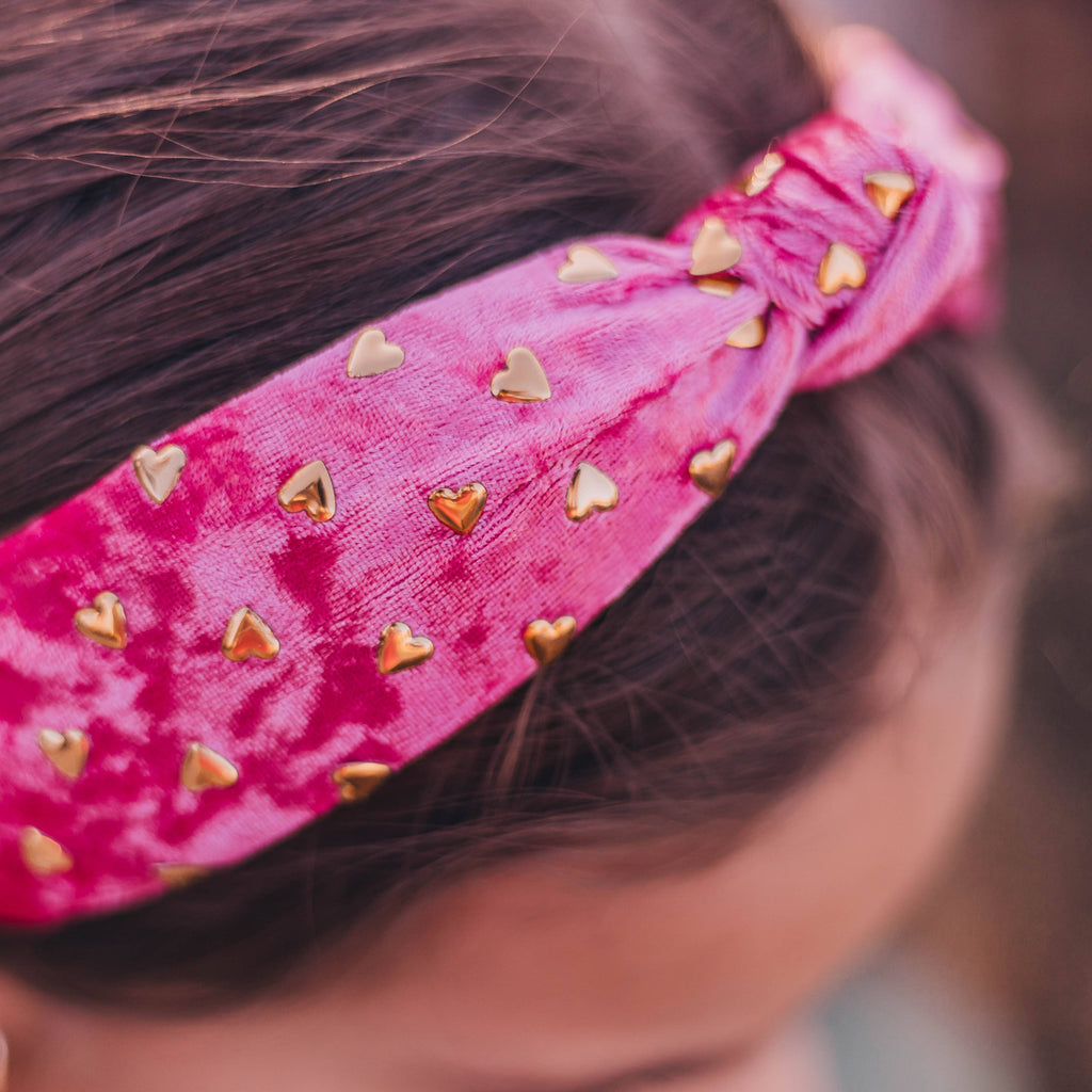 Velvet Knot Headband - Gold Hearts