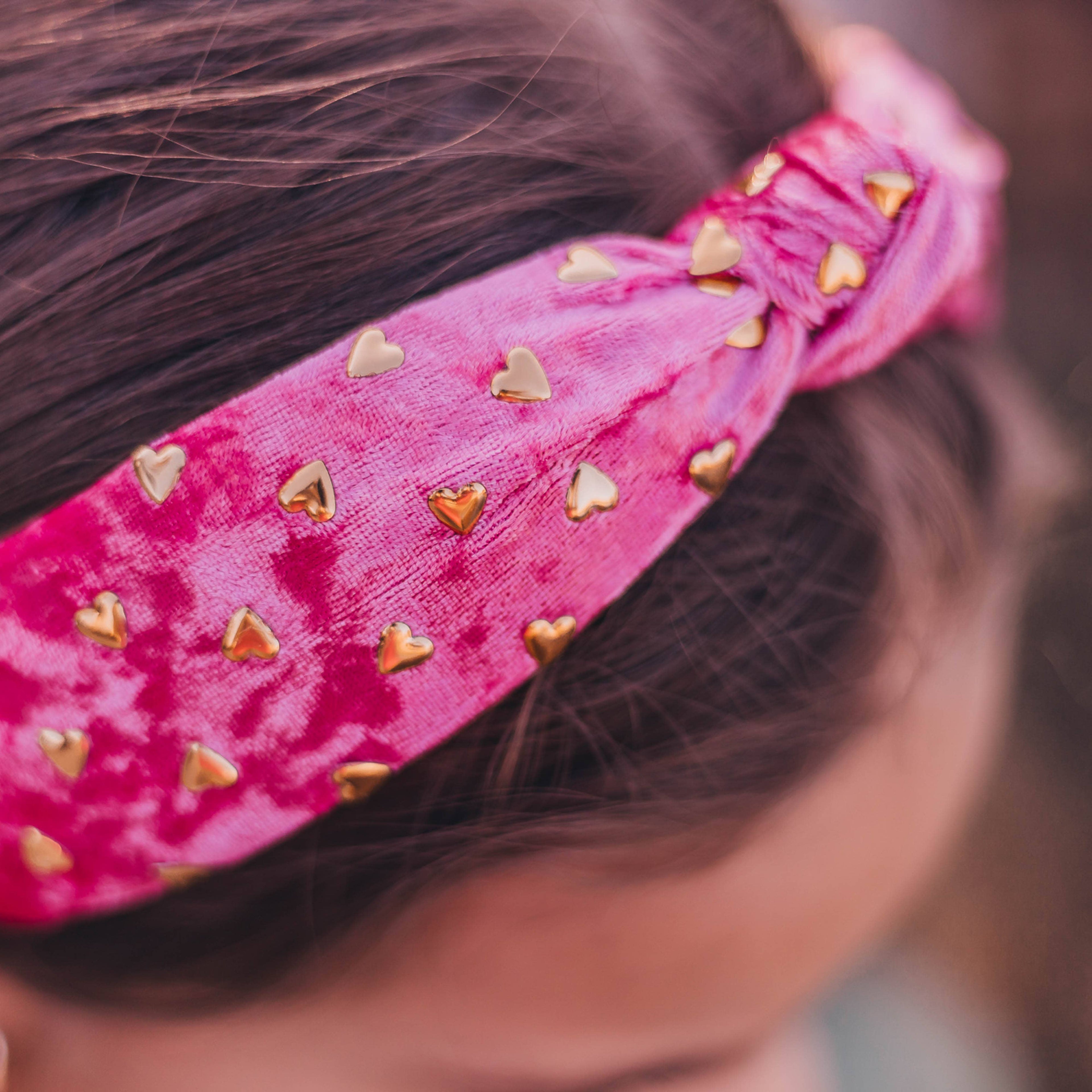 Velvet Knot Headband - Gold Hearts