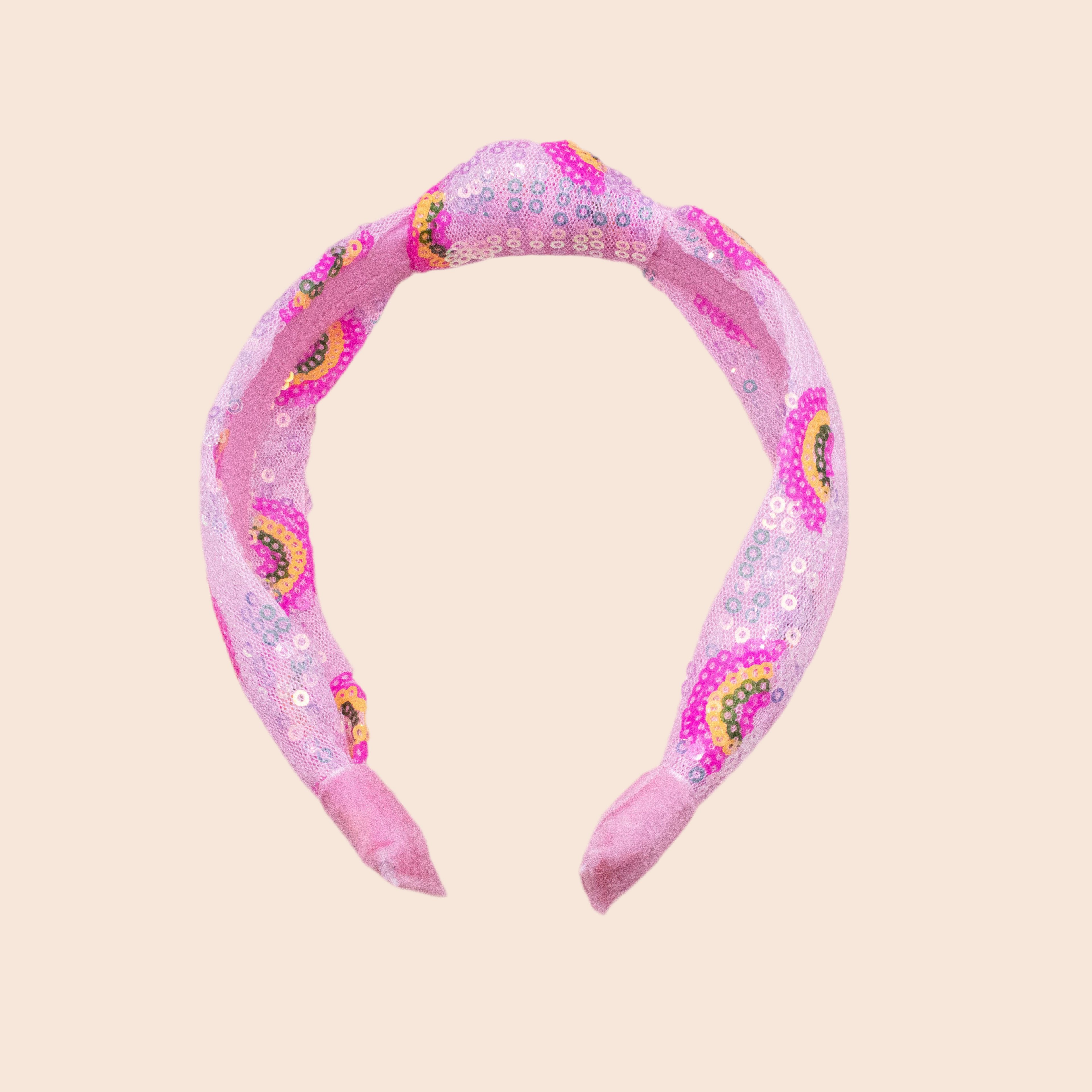 Knot Headband - Pink Rainbow Sequin