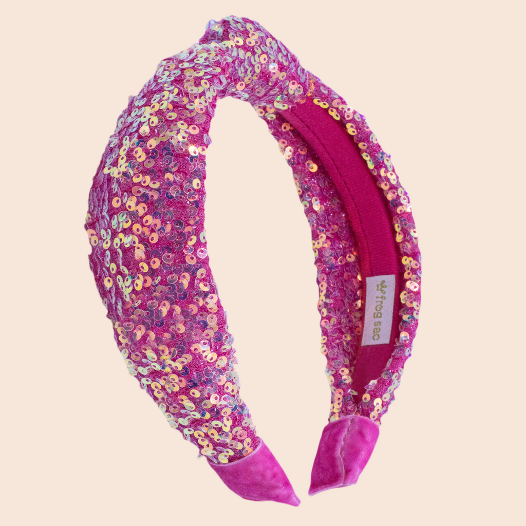 Knot Headband - Rainbow Sequin | Hot Pink