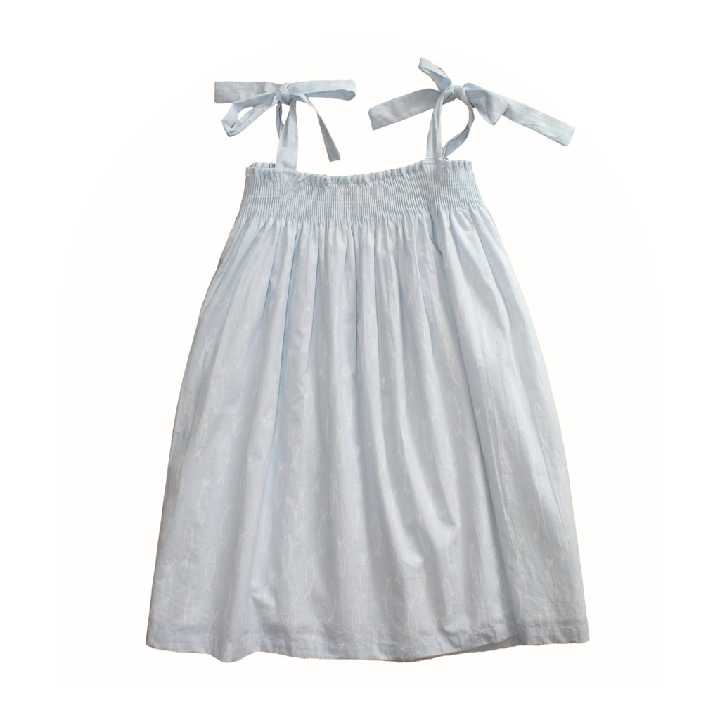Smocked Dress in Blue Fish