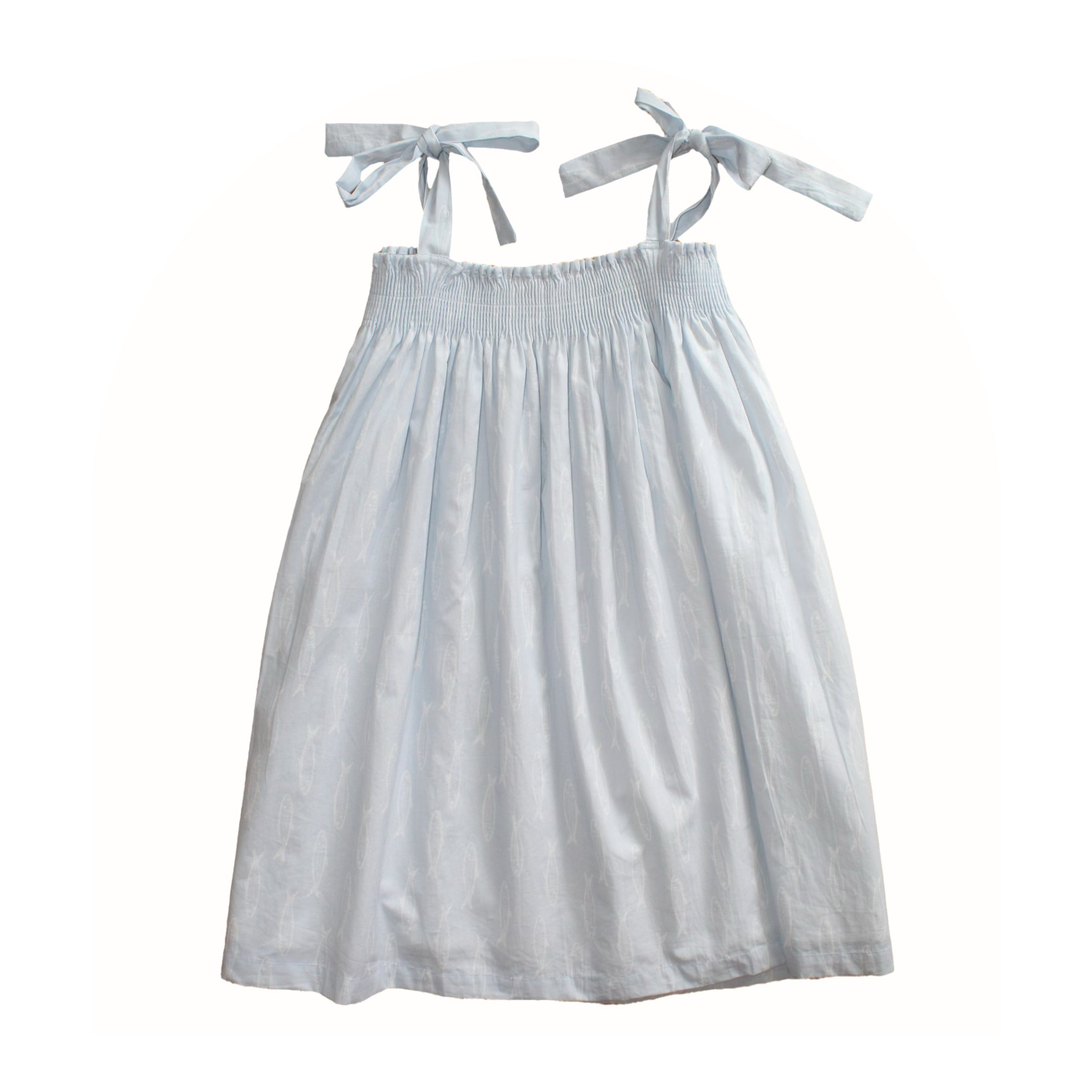 Smocked Dress in Blue Fish