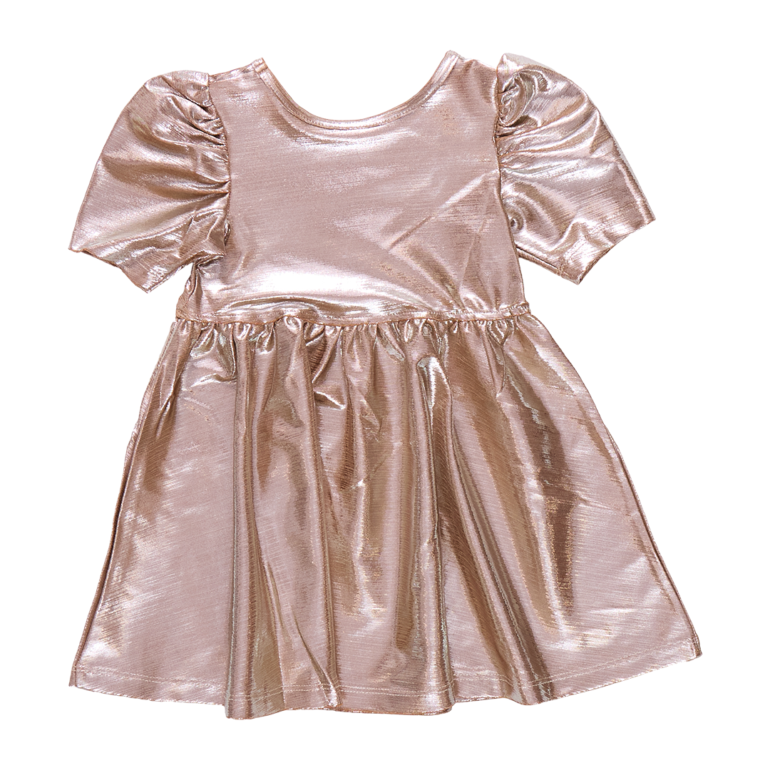 Girls Lame Laurie Dress - Champagne Textured