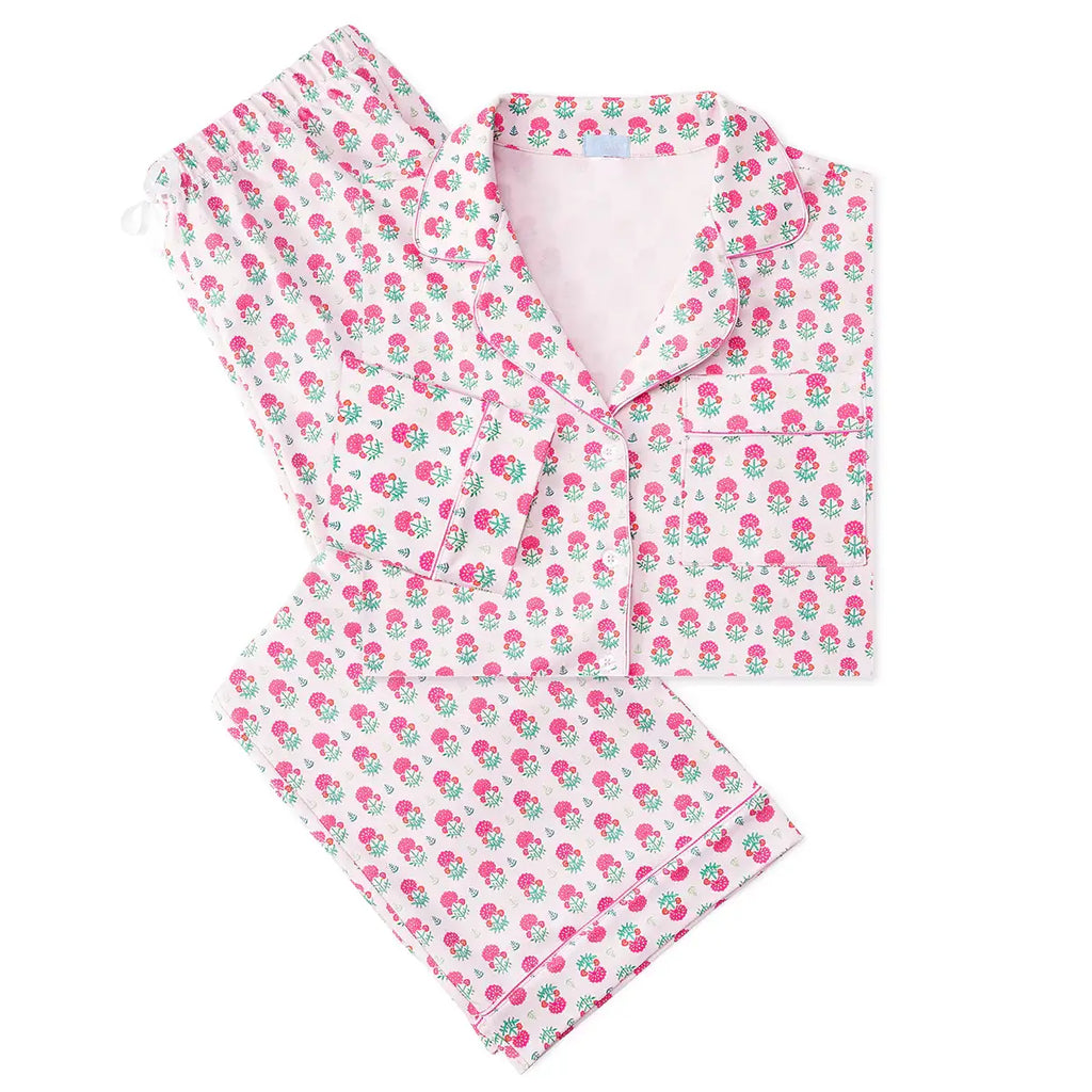 Geranium Block Women’s Button Front Long Pajama Set