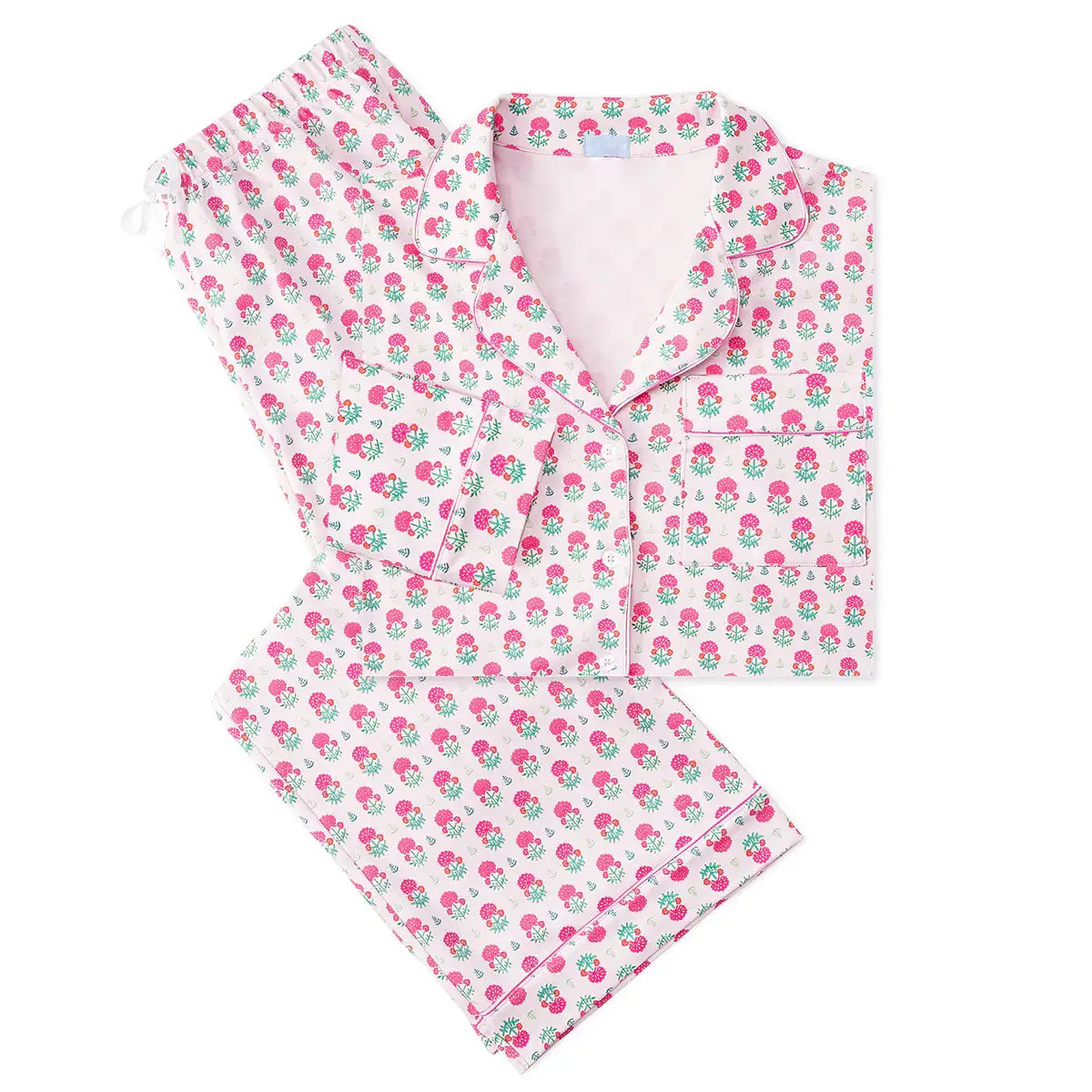 Geranium Block Women’s Button Front Long Pajama Set