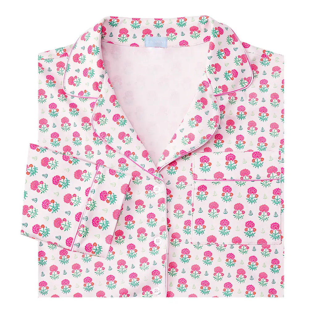 Geranium Block Women’s Button Front Long Pajama Set
