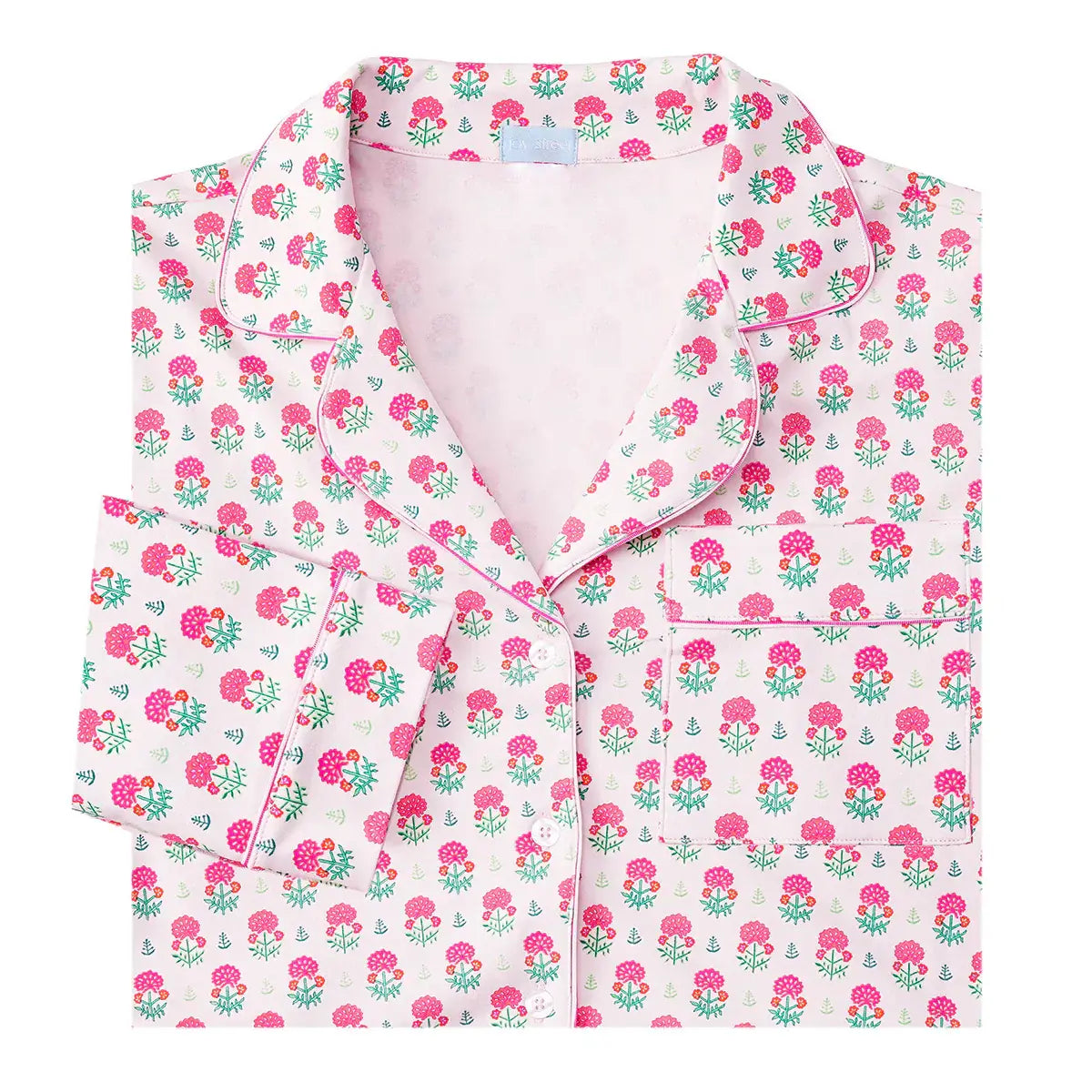 Geranium Block Women’s Button Front Long Pajama Set