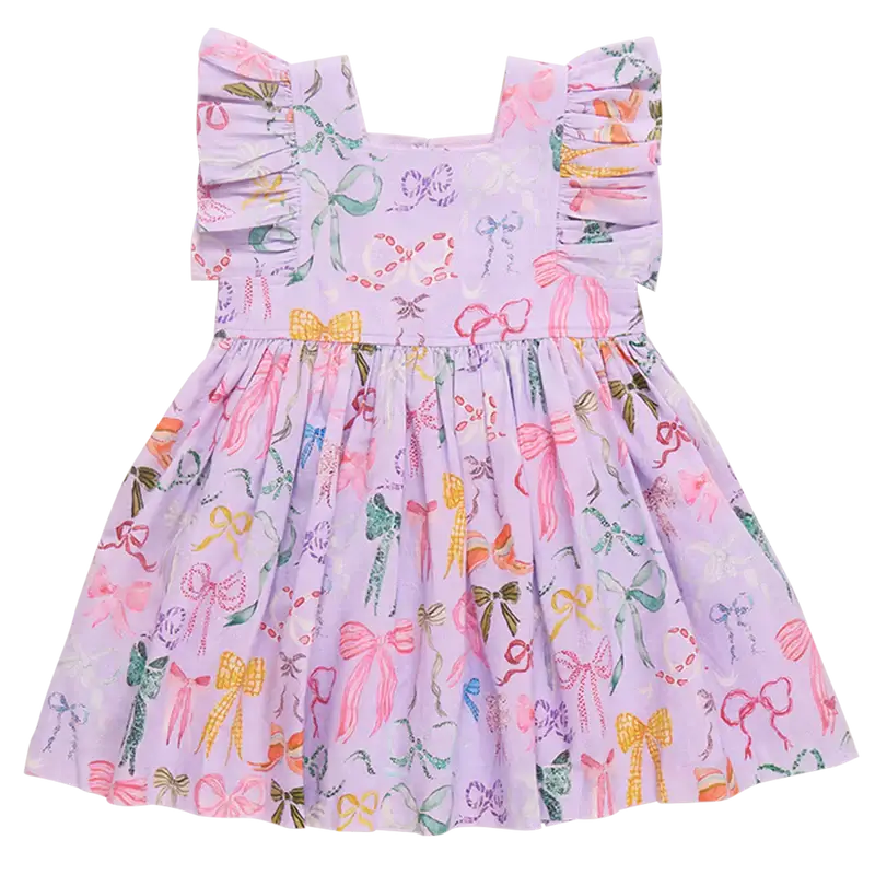 Girls Elsie Dress - Lavender Watercolor Bows