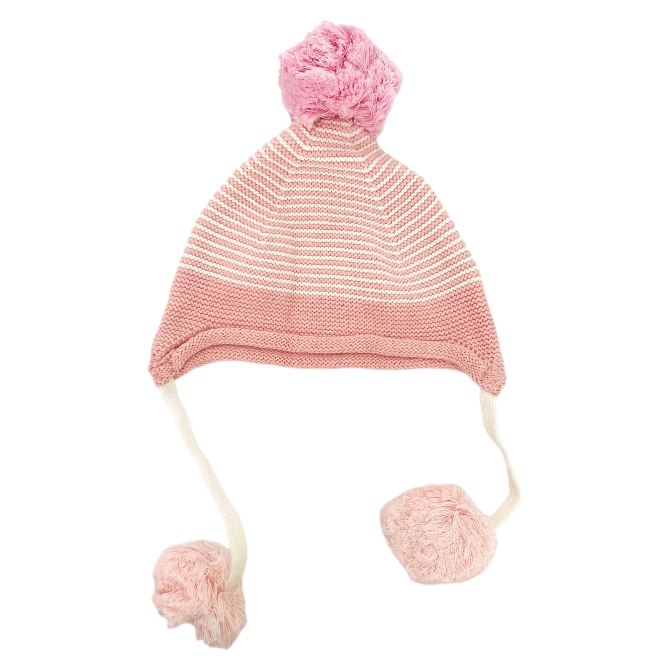 Pink & White Stripe Pom Pom Hat