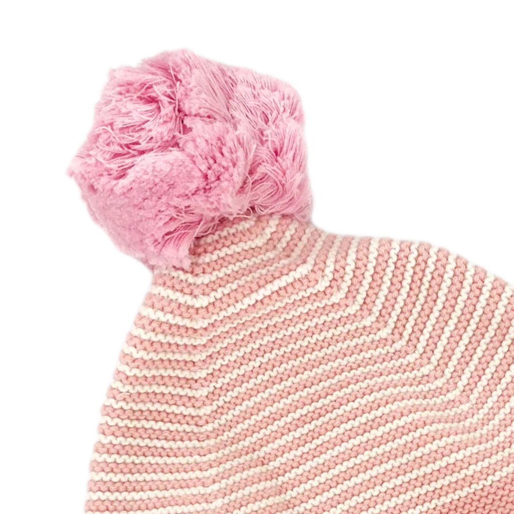 Pink & White Stripe Pom Pom Hat
