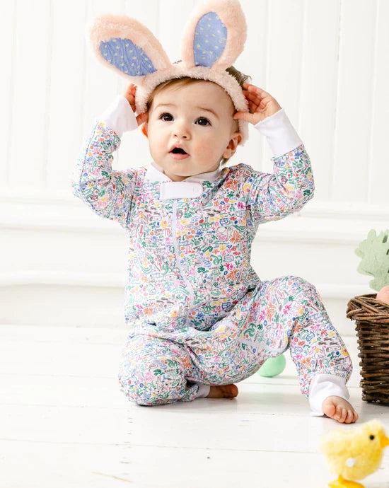 Bunny Garden Zip Baby Onesie