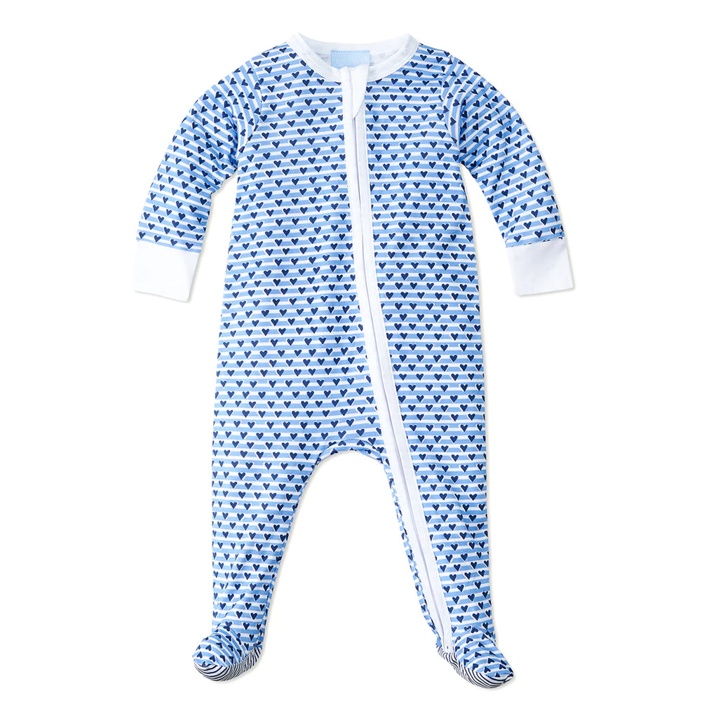 Sailor Hearts Zip Baby Onesie - Chatham Blue
