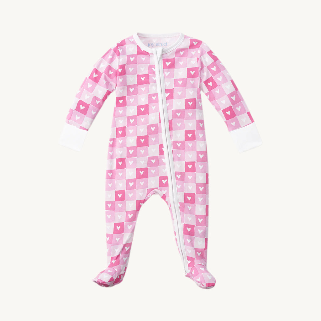 Block Hearts Zip Baby Onesie
