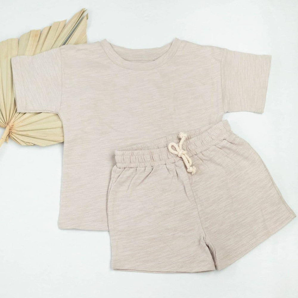 Organic Short Sleeve Kids Lounge Set - Gray