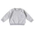 Milan Knit Raglan Side Button Baby Pullover - Organic Cotton | Heather Grey Stripe