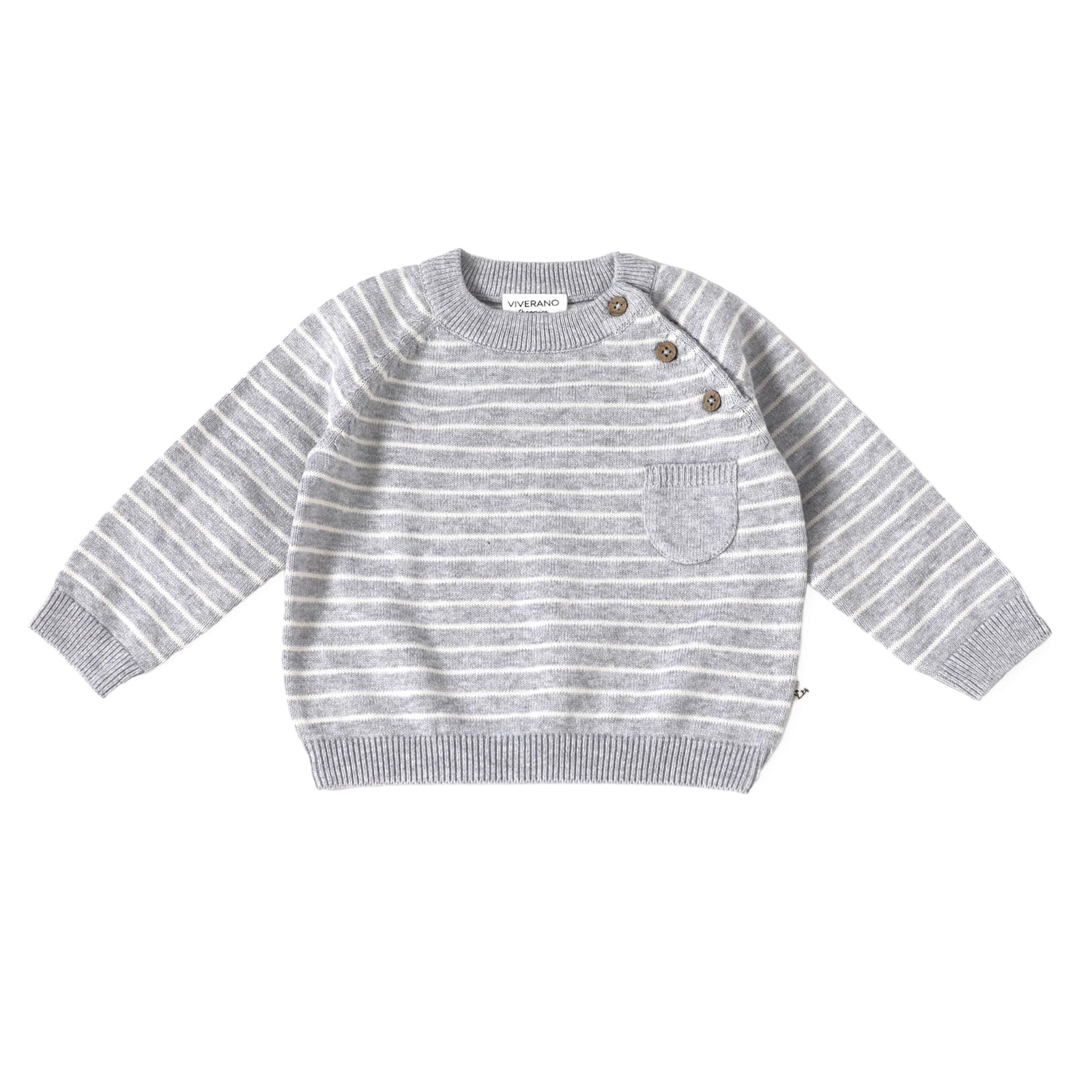 Milan Knit Raglan Side Button Baby Pullover - Organic Cotton | Heather Grey Stripe