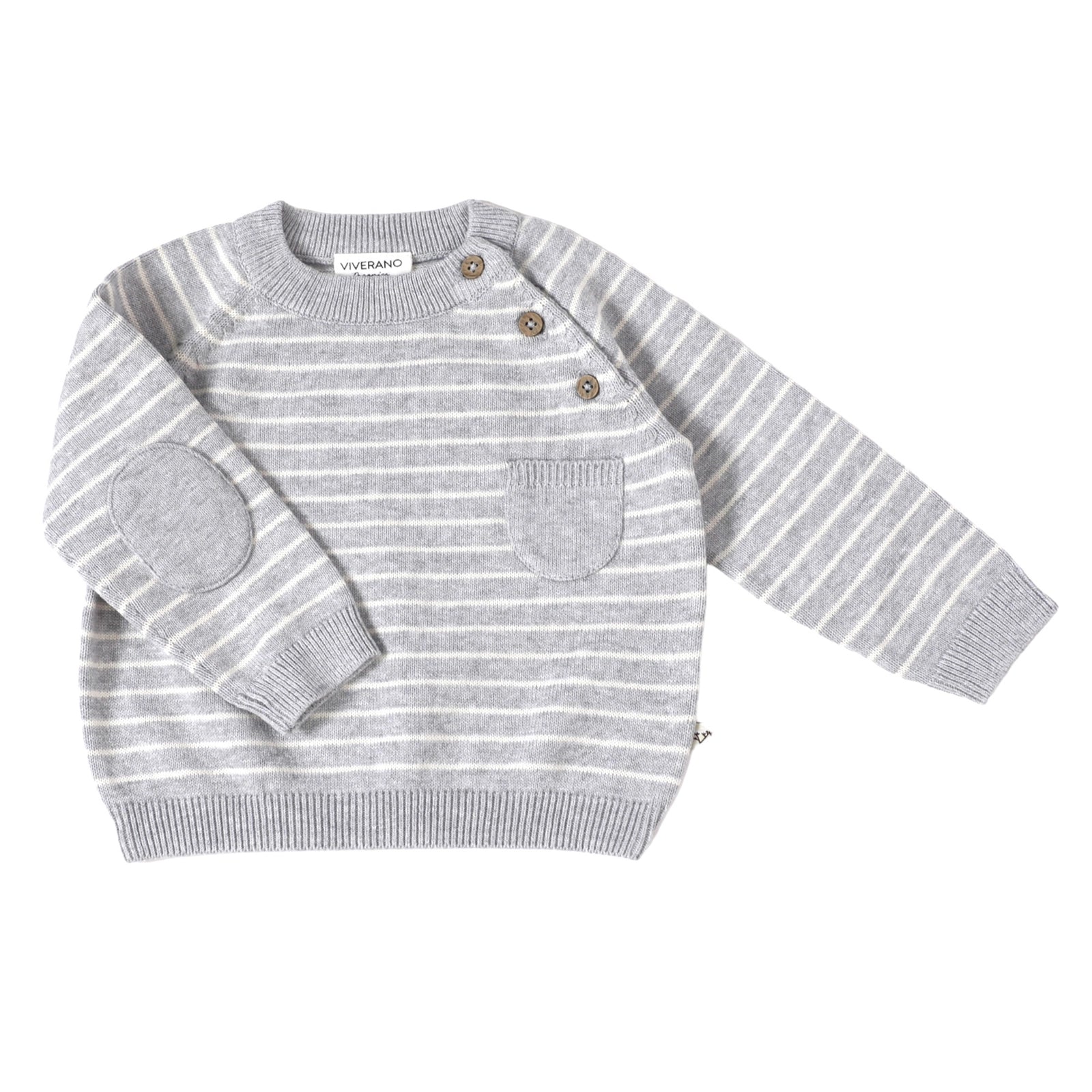 Milan Knit Raglan Side Button Baby Pullover - Organic Cotton | Heather Grey Stripe
