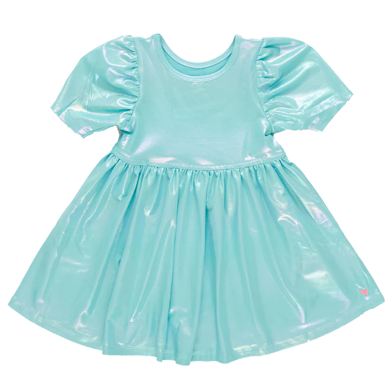 Girls Lame Laurie Dress - Turquoise