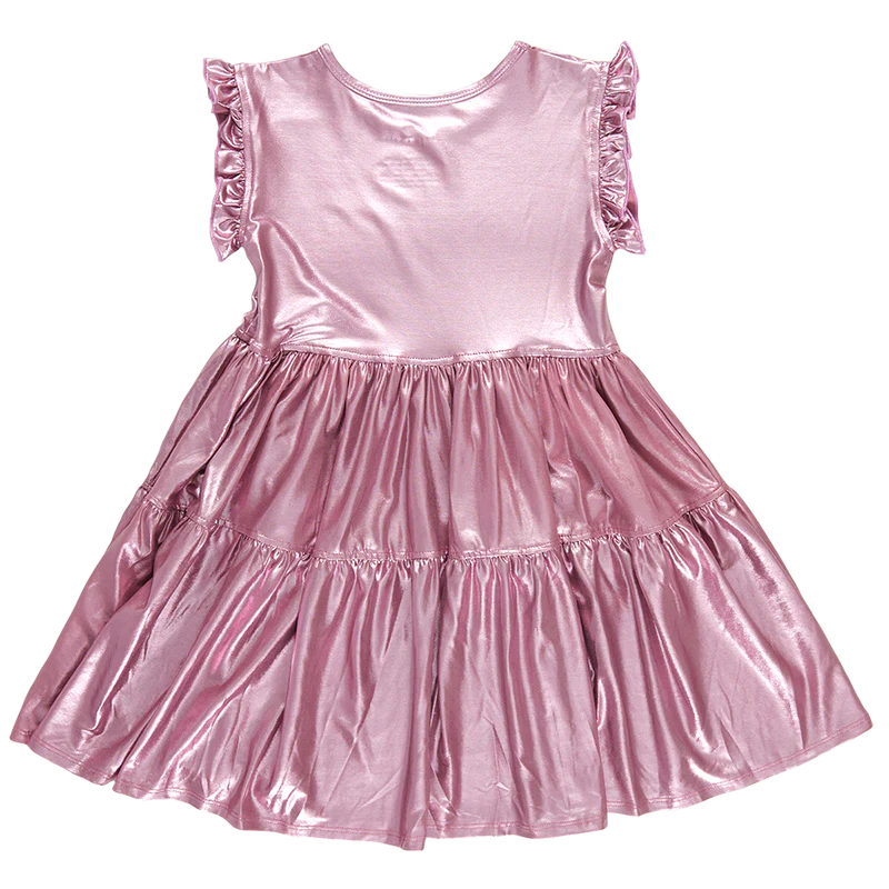 Girls Lame Polly Dress - Light Pink Lame