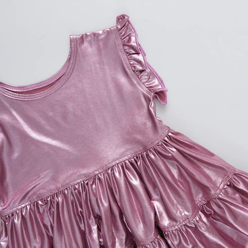 Girls Lame Polly Dress - Light Pink Lame