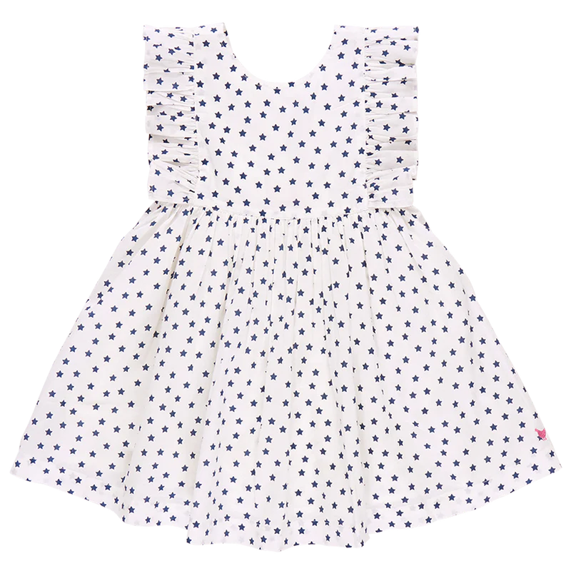 Girls Marceline Dress - Cream Ditsy Stars