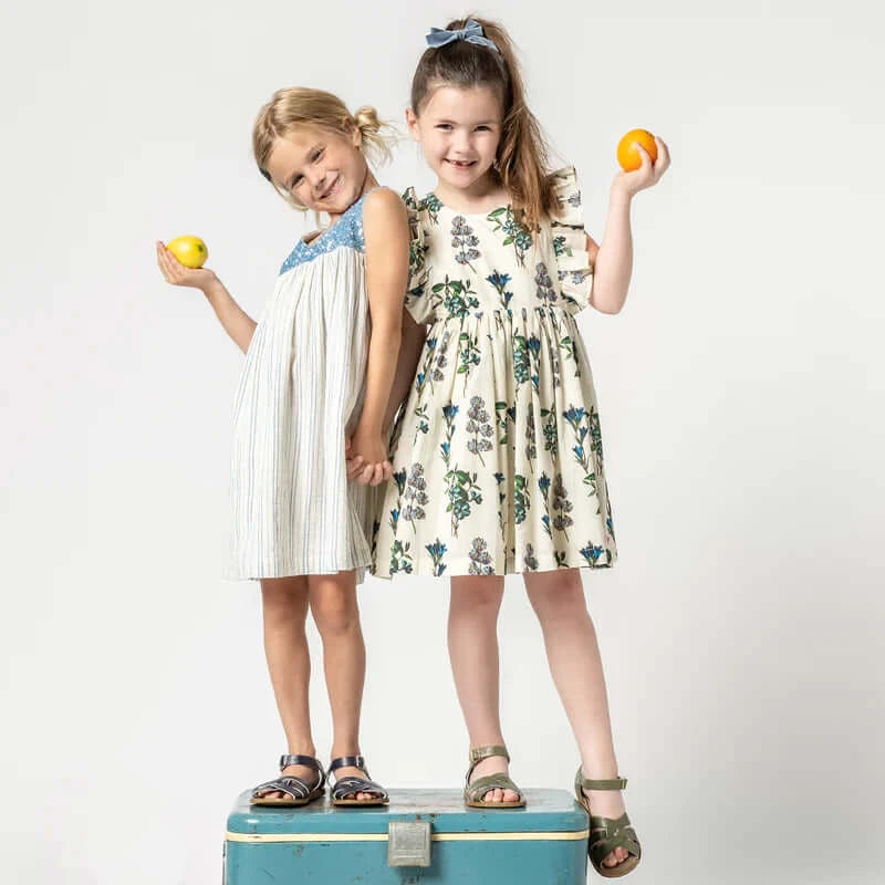Girls Marceline Dress - Blue Botanical