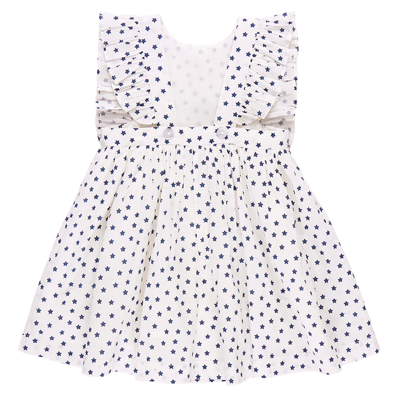 Girls Marceline Dress - Cream Ditsy Stars