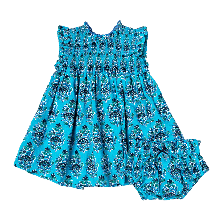 Baby Girls Stevie Dress Set - Azure Posey Block Print