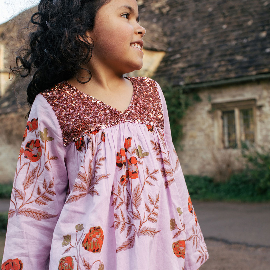Girls Courtney Dress - Lavender Poppy