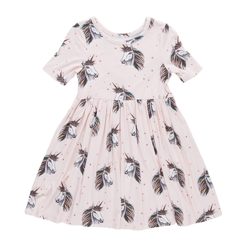 Girls Bamboo Steph Dress - Pink Unicorns