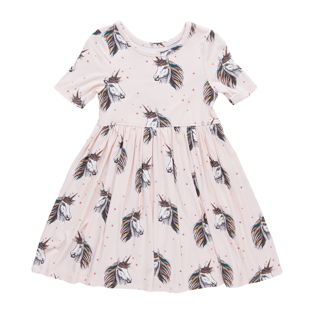 Girls Bamboo Steph Dress - Pink Unicorns
