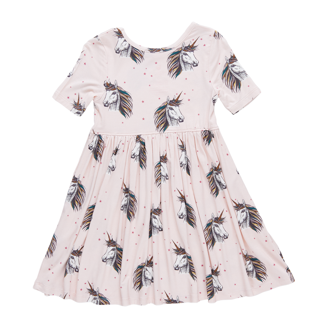 Girls Bamboo Steph Dress - Pink Unicorns