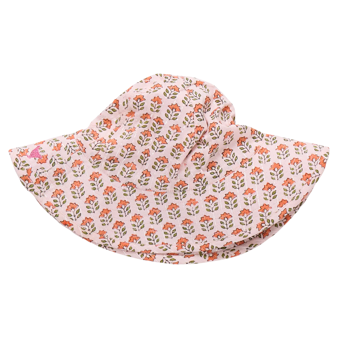 Baby Girls Sun Hat - Pink Prairie Block Print