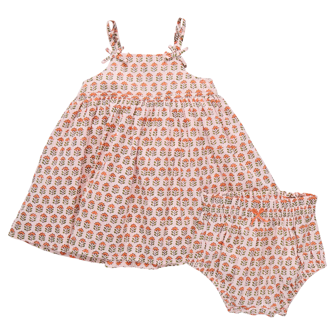 Baby Girls Tia Dress Set - Pink Prairie Block Print