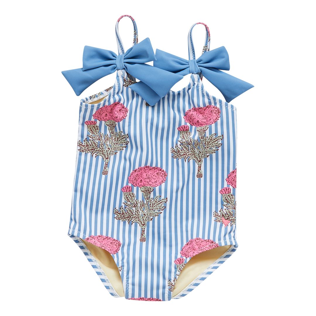 Girls Lulu Suit - Blush Marigold Stripe