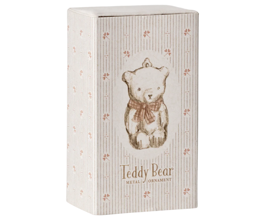 Metal Ornament, Teddy Bear - Off White/Rose
