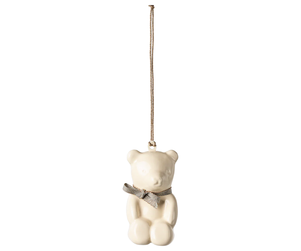 Metal Ornament, Teddy Bear - Off White/Blue