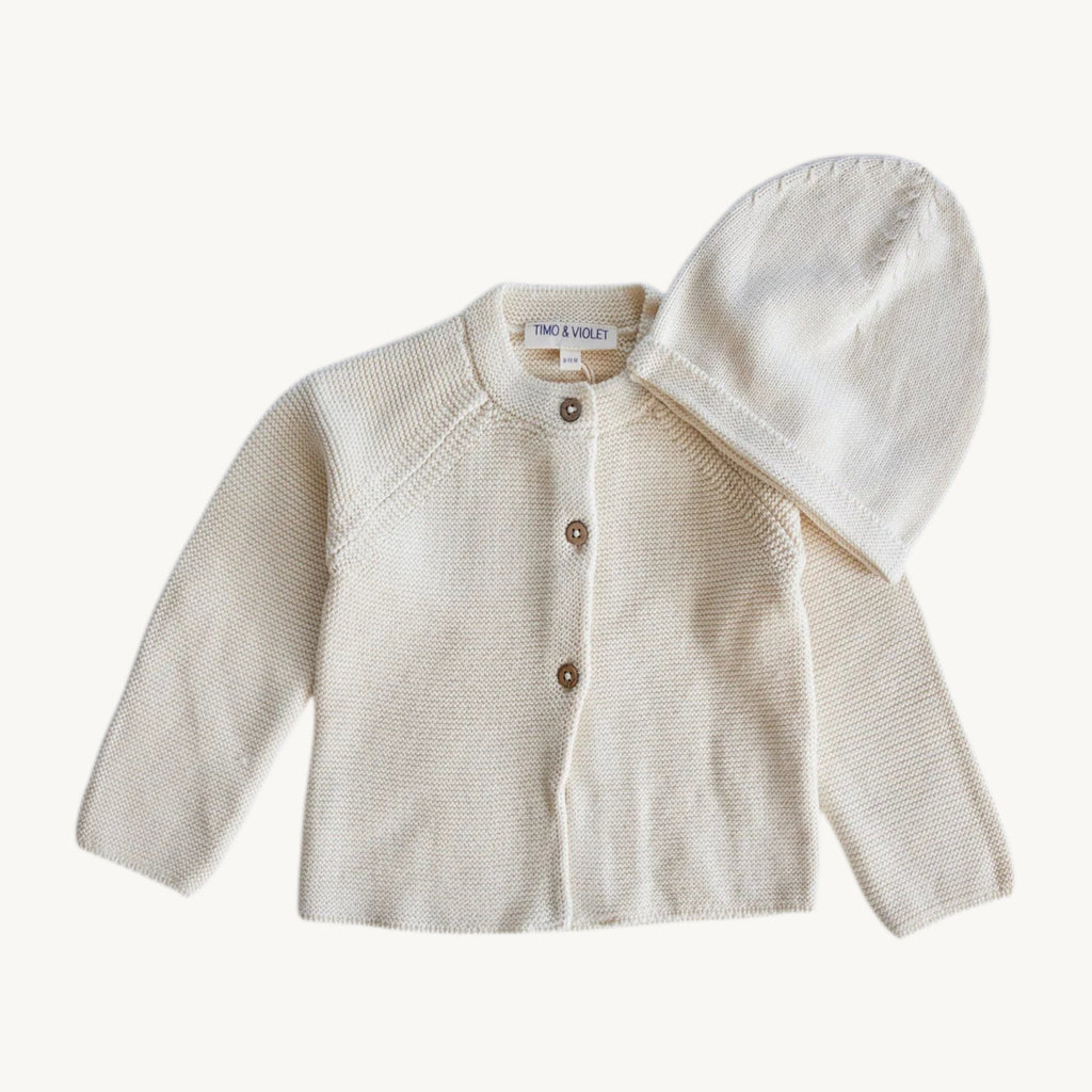 Ivory Knit Cardigan and Hat Set