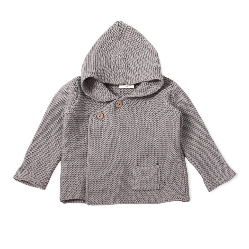 Milan Pastel Hooded Sweater Knit Baby Jacket - Organic Cotton | Heather Grey