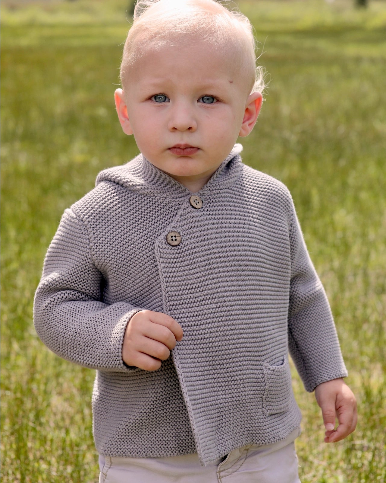 Milan Pastel Hooded Sweater Knit Baby Jacket - Organic Cotton | Heather Grey