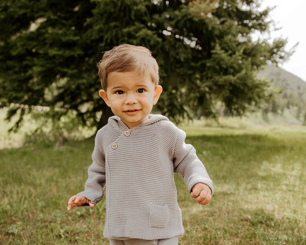 Milan Pastel Hooded Sweater Knit Baby Jacket - Organic Cotton | Heather Grey