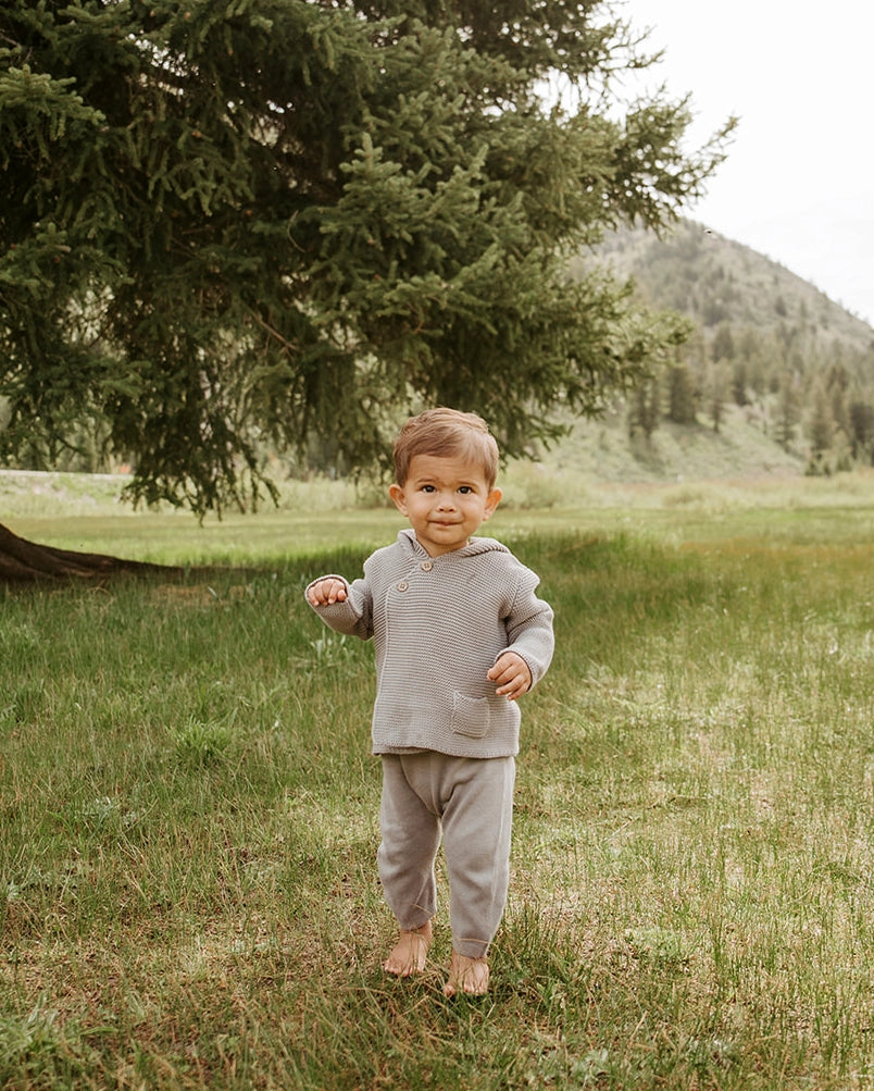 Milan Pastel Hooded Sweater Knit Baby Jacket - Organic Cotton | Heather Grey